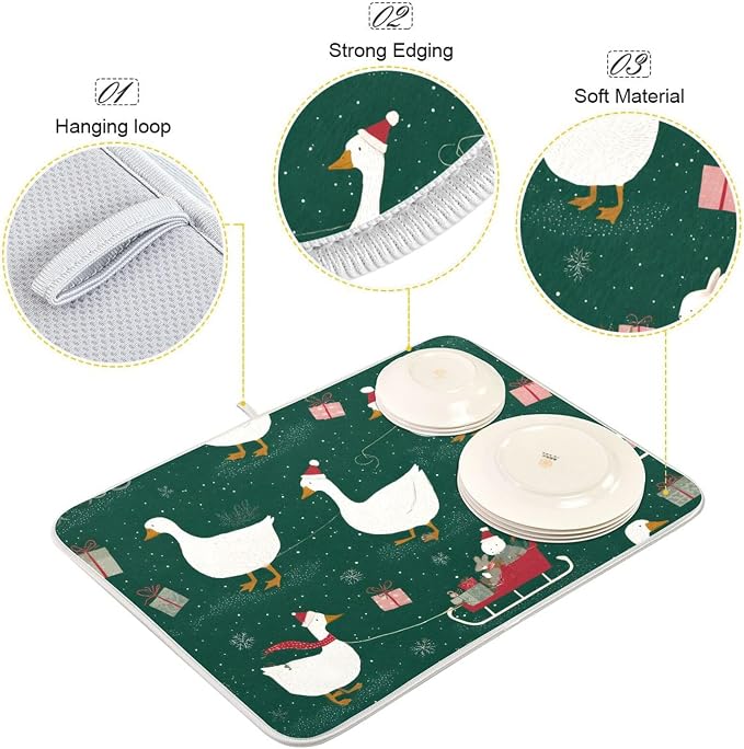 Christmas Geese Pattern Dish Drying Mat - Image 4