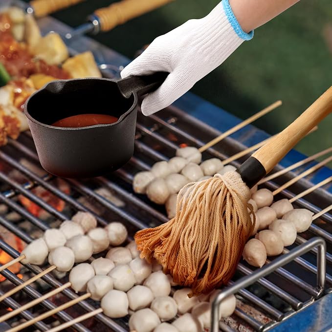 Cast Iron Sauce Pot and BBQ Mop Brush Set - Image 7