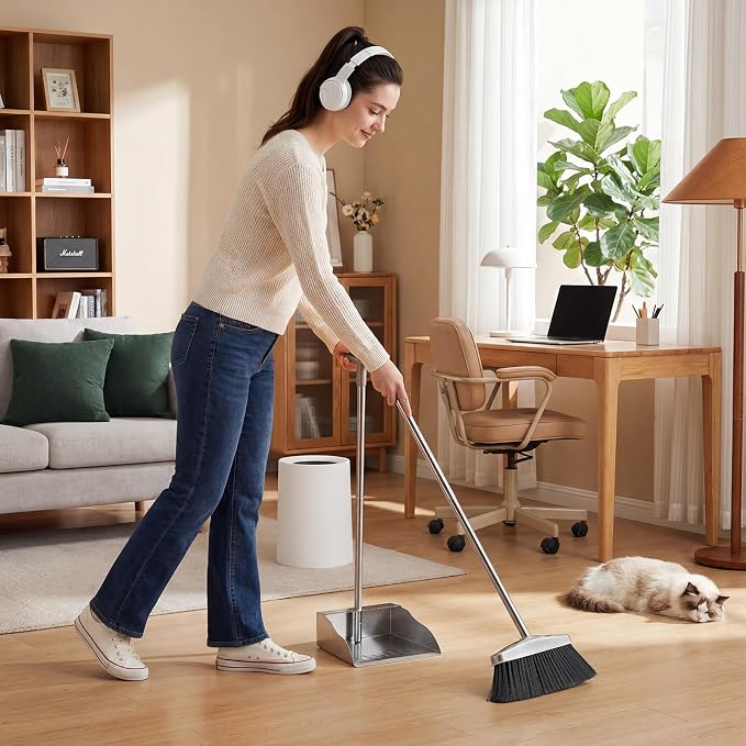 Dust Pans with Long Handle, Heavy Duty Metal Dust Pan with Handle, Upright - Image 7