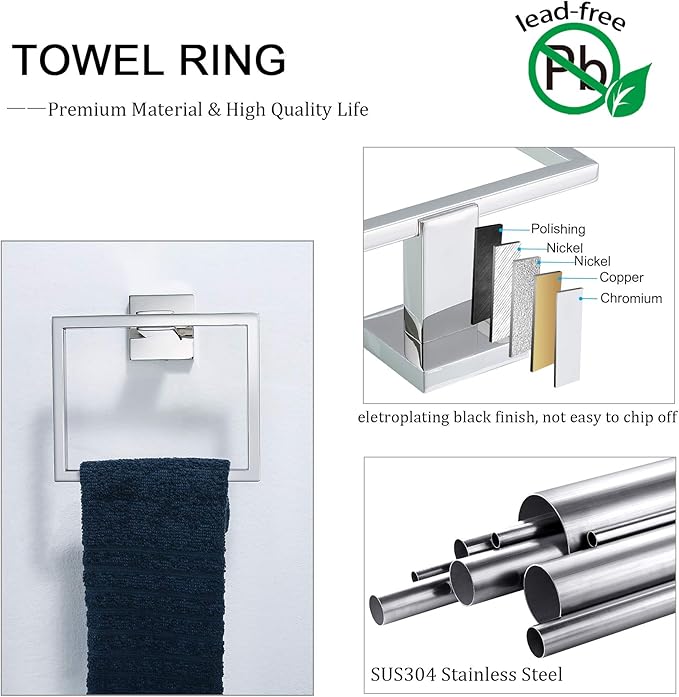 TNOMS Bathroom Hardware Accessories Set Polished Chrome Towel Bar Sets Include - Image 2