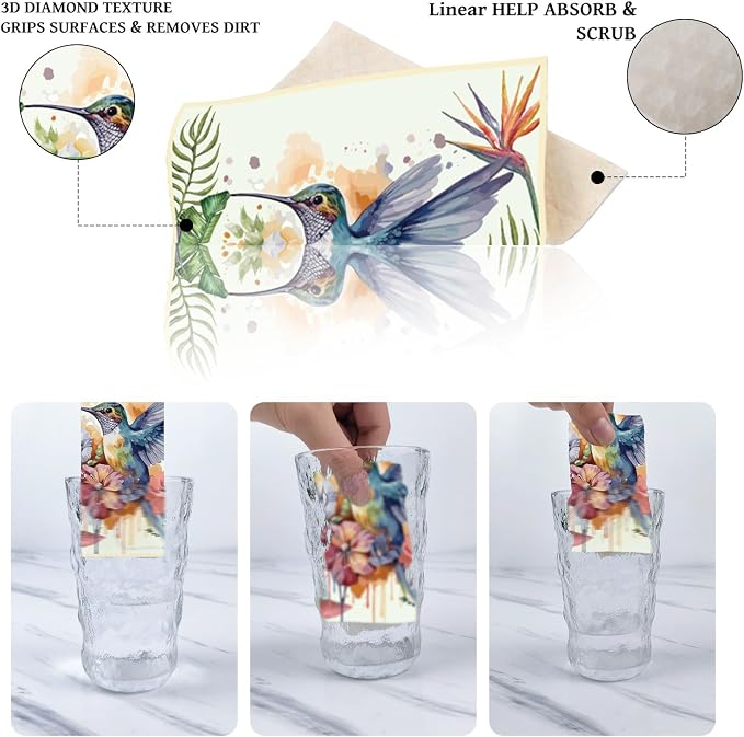 Reusable Swedish Dishcloths for Kitchen, 6 Pack Birds Flowers Butterfly - Image 3