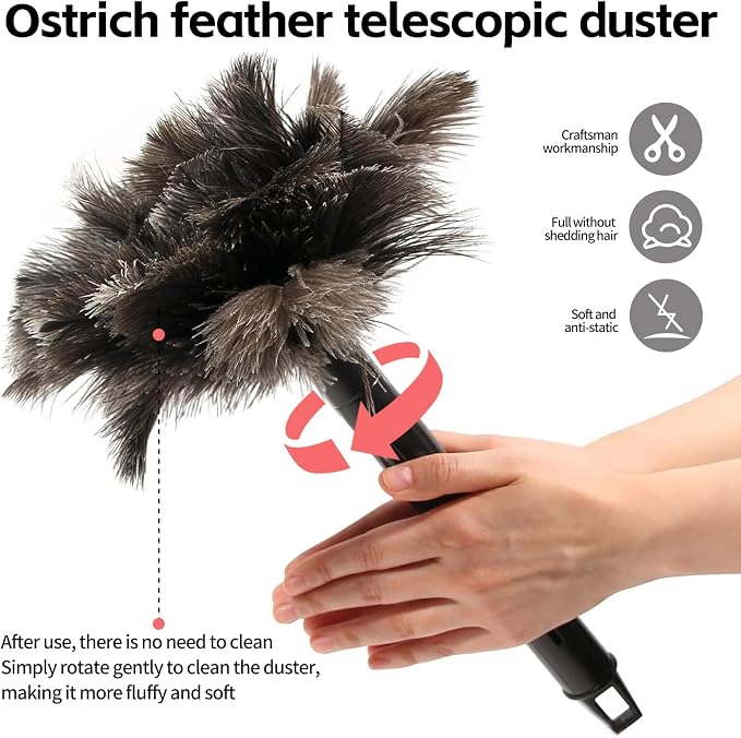 Retractable Feather Duster-Genuine Ostrich Feathers, Anti-Static, Reusable - Image 4