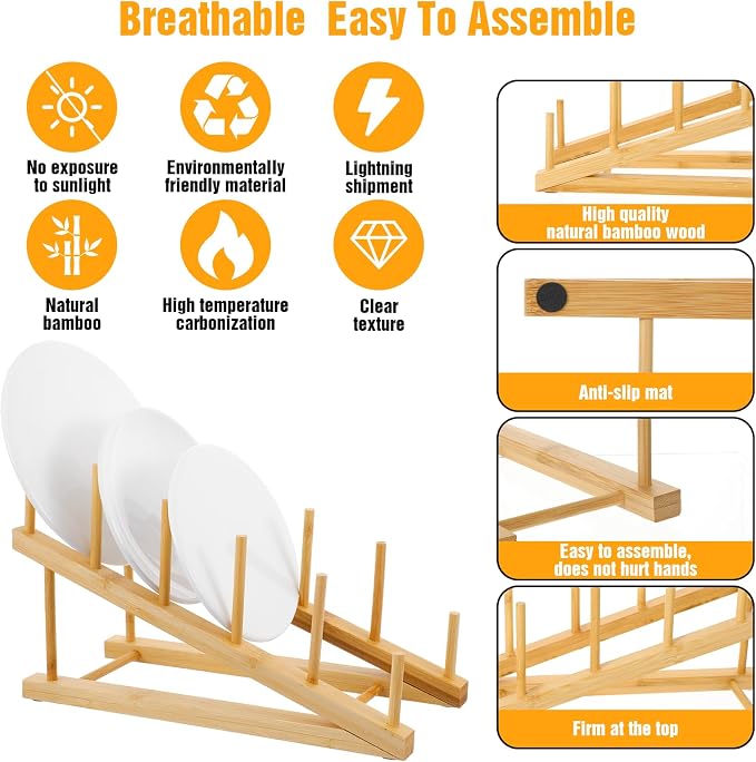 4 Pcs Wooden Dish Drying Rack, Bamboo Plate Dish Rack Stand - Image 4