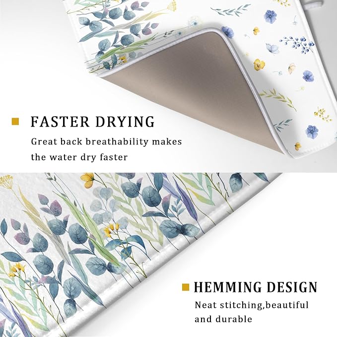 Floral Dish Drying Mat for Kitchen Counter 24x18 Inch Yellow Purple Flower - Image 5