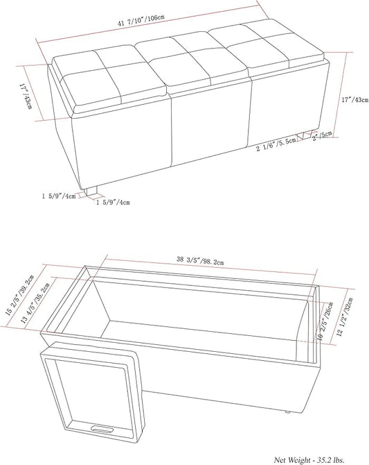 SIMPLIHOME Avalon 42 inch Wide Contemporary Rectangle Storage Ottoman in - Image 2