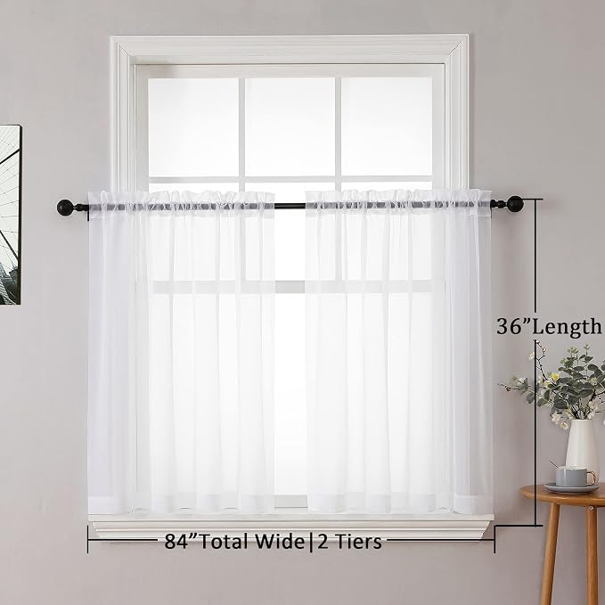 Chyhomenyc White Sheer Curtains 36 inch Length 2 Panels Set, Light Filtering - Image 7