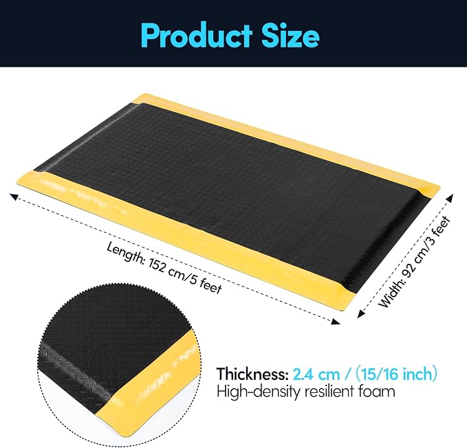 3 x 5 FT Anti Fatigue Mats Industrial 15/16 Inch Thick Soft Sponge Ergonomic - Image 3