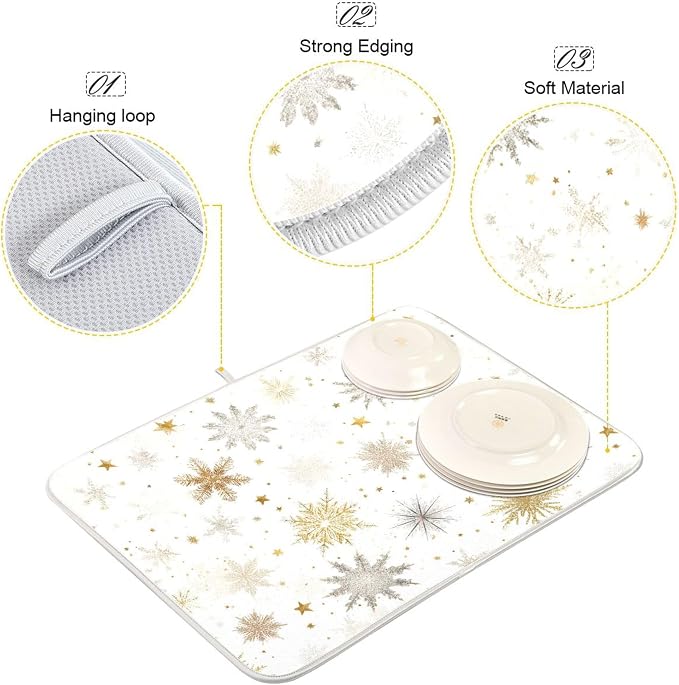 Winter Snowflake White Dish Drying Mat - Image 4