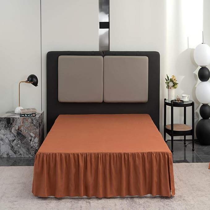 Terracotta Bed Skirt Full Size Ruffled Bed Skirt with Split Corners, Full Bed Skirt 16 Inch Drop, Full Size Bed Skirt Terracotta for Ruffled Bed Skirt with Split Corners, Bed Skirts Full Size