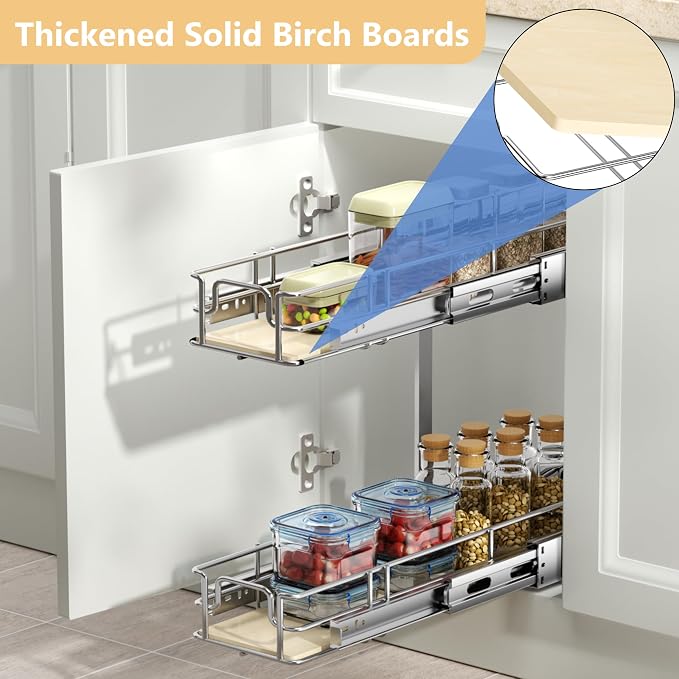 ROOMTEC 2 Tier Individual Pull Out Cabinet Organizer 7½"W x 21½"D, Slide Out - Image 2