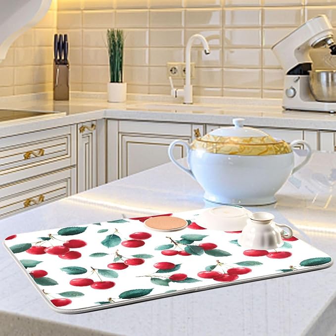 Red Cherry Leaves Dish Drying Mat - Image 6
