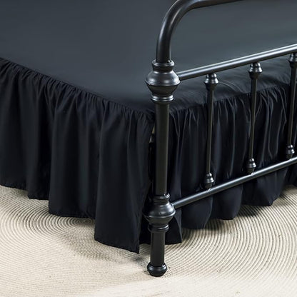 Bed Skirt Twin Size Ruffled Bed Skirt with Split Corners, 14 Inch Drop Dust Ruffle Bed Skirts with Platform, Black