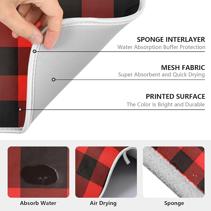 Christmas Red Black Buffalo Plaid Dish Drying Mat - Image 3