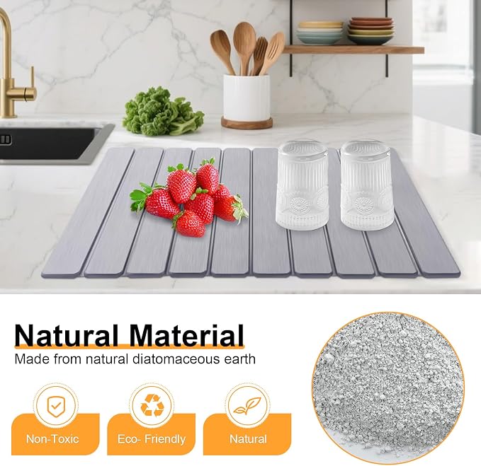 Stone Dish Drying Mat for Kitchen Counter, Collapsible Dish Drying Mat 24"×16" - Image 6