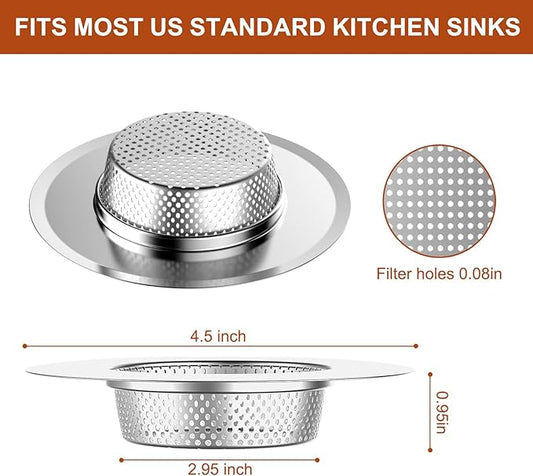 4 Pcs Stainless Steel Mesh Sink Drain Strainer, 4.5" Top / 3" Kitchen Filter - Image 2