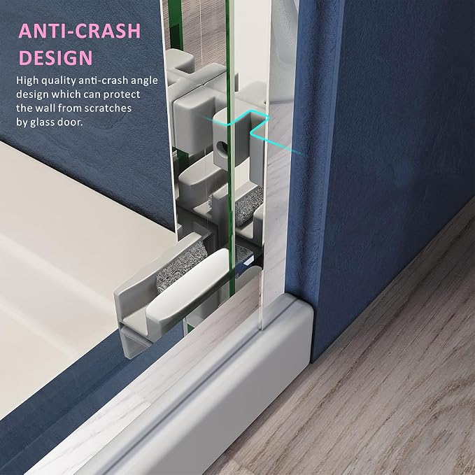 Chrome Shower Glass Door 50-54'' x 72'', Splash-Proof Adjustable Stainless - Image 3