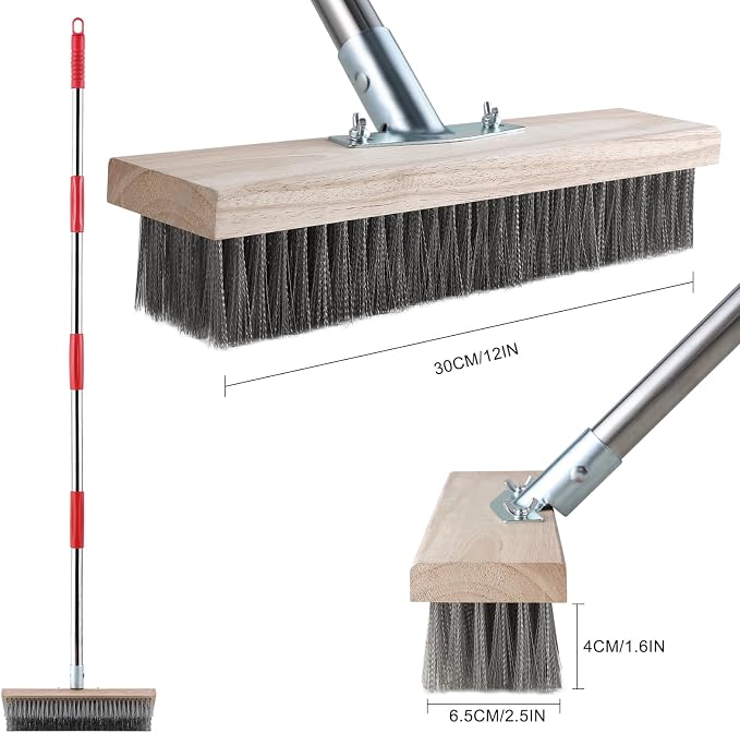 Heavy Duty Wire Broom with Telescopic Handle, Stiff Metal Bristle Brush - Image 4