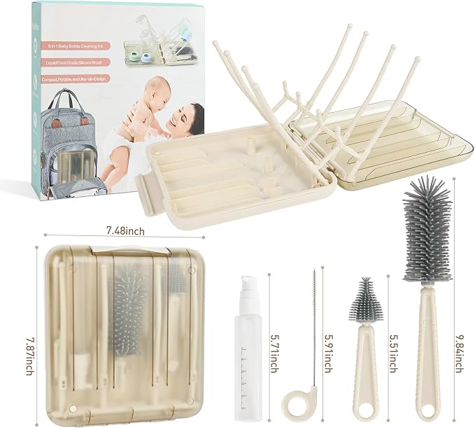 Baby Bottle Brush Set, 6-in-1 Travel Bottle Cleaning Kit - Image 2
