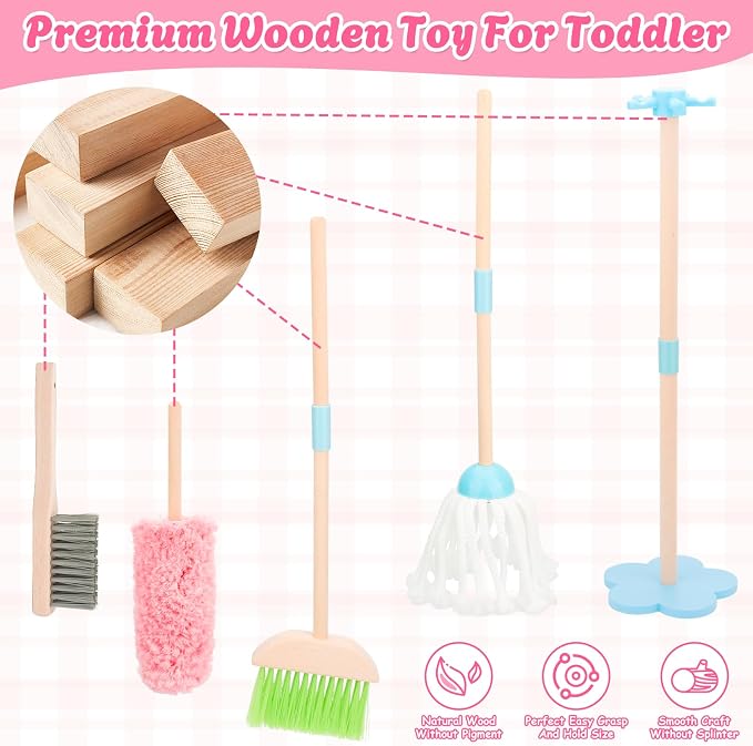 Kids Cleaning Set, Wooden Toddler Broom Set - Image 5