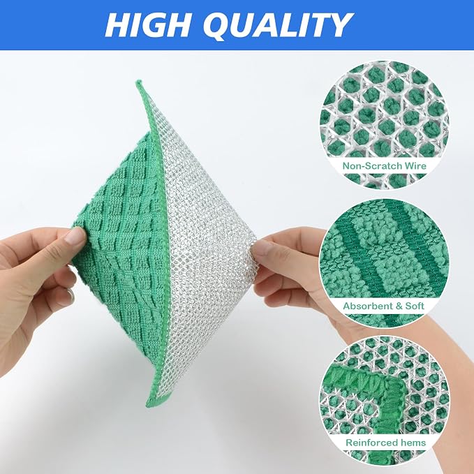 SINLAND Multipurpose Wire Dishwashing Rag Non-Scratch Cleaning Cloths, - Image 3