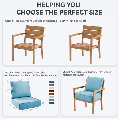 Outdoor Cushion Set for Furniture Patio Furniture, UV Resistant, Water Resistant - 6 Inch Thick Foam Garden Cushions– 24x24 Inch Patio Seat Covers for Chair/Sofa/Couch | Light Blue | 7-Pack |