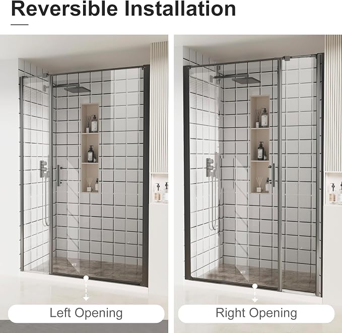 Bathbliss Framed Pivot Shower Door, Glass Shower Door in Matte Black, 46.5" to - Image 5
