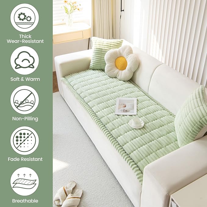 OTOB Couch Covers for 3 Cushion Sofa Pet Friendly, Plush Fuzzy Non Slip Sofa - Image 2