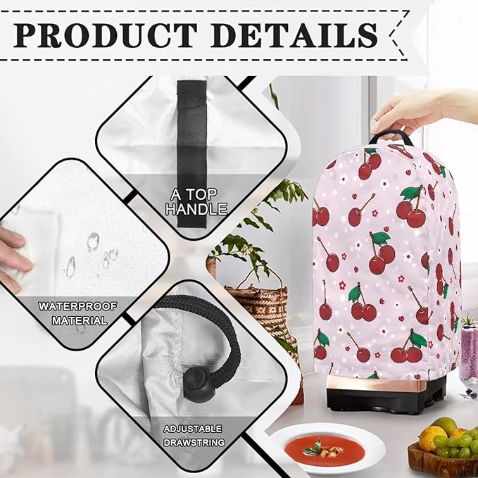 Cherry Print Blender Covers for Kitchen Food Processor Cover with Handle, Drawstring Dust Covers for Kitchen Appliances Stand Mixer or Coffee Maker Appliance Cover