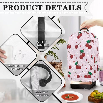 Cherry Print Blender Covers for Kitchen Food Processor Cover with Handle, Drawstring Dust Covers for Kitchen Appliances Stand Mixer or Coffee Maker Appliance Cover