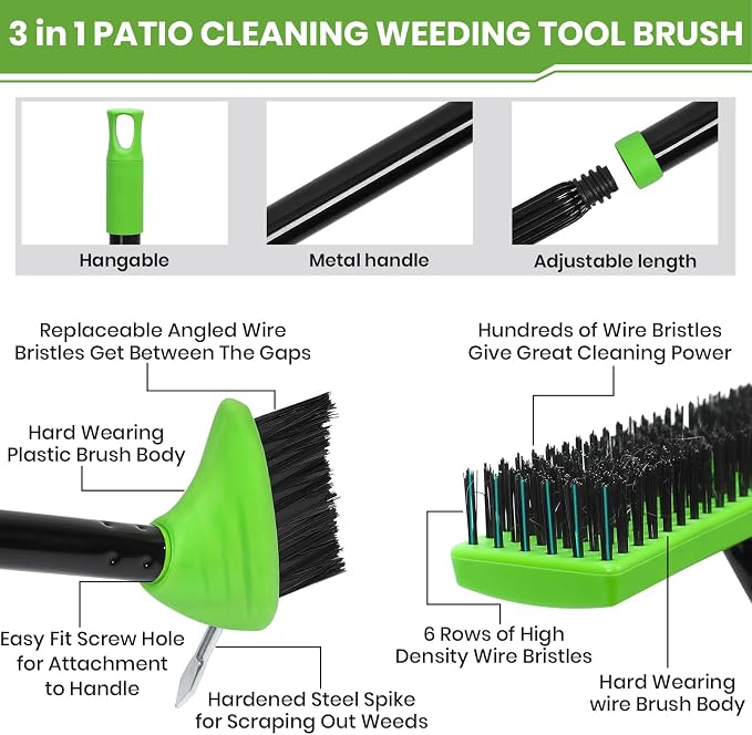 3 in 1 Weeding Wire Metal Brush Tools, Concrete Scrub Deck Brush - Image 4
