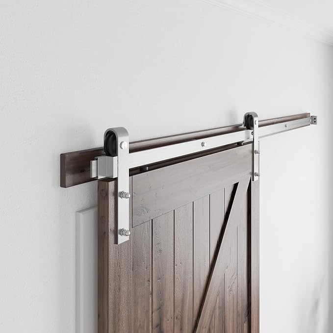 SMARTSTANDARD 6 Feet Brushed Nickel Barn Door Hardware Kit-Heavy Duty Sliding - Image 4