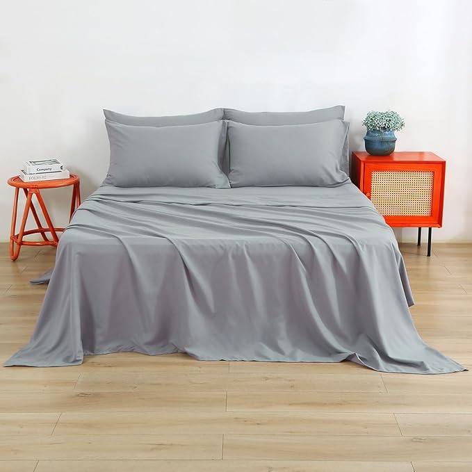 Air Mattress Sheet Set Full Size,6 Piece Deep Pocket Bed Sheet Set for 16-24 Inch Air Bed,Easy Inflate Access,Perfect for Guest Room, RV, Camping,Gray