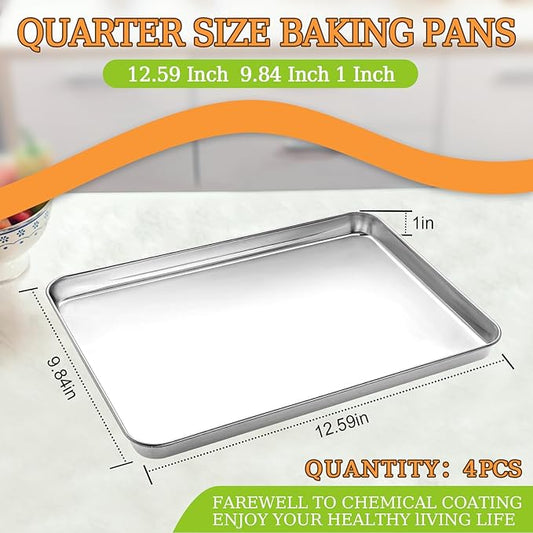 Quarter Sheet Pan Set of 4, CEKEE Stainless Steel Baking Sheet & Cookie Sheets - Image 2