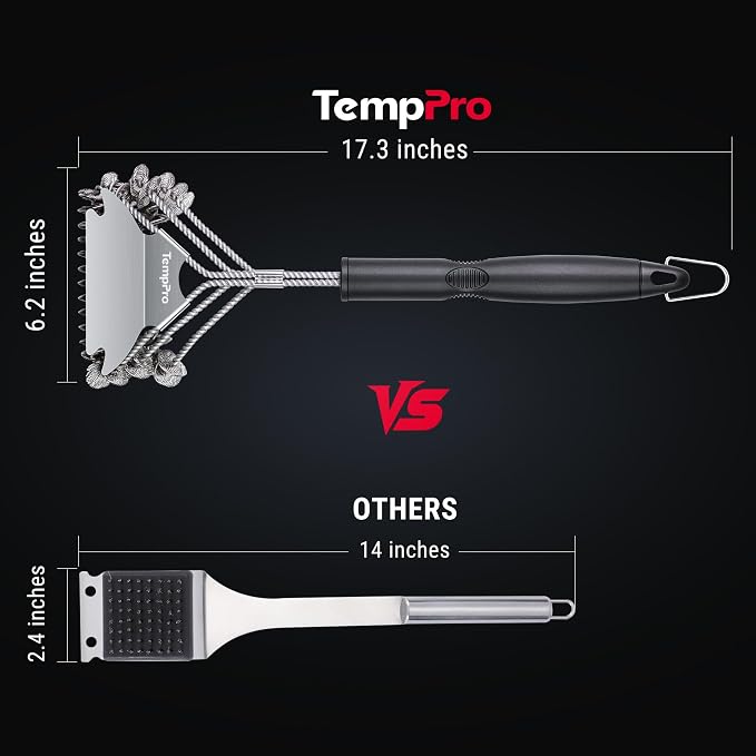 TempPro BBQ Grill Brush with Wide Scraper, Bristle-Free Stainless Steel - Image 5