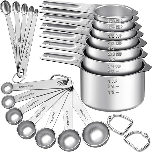 EWFEN Measuring Cups and Spoons Set, 7 Stainless Steel Nesting Measuring Cups & by EWFEN