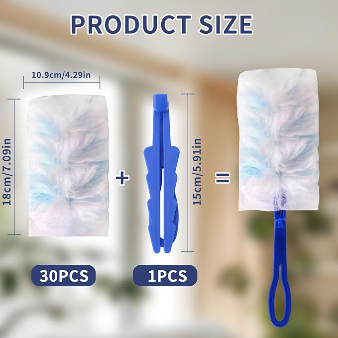 60 Pcs Blue Duster Refills Static Dust Removal Brush Disposable Replacement Head - Image 2