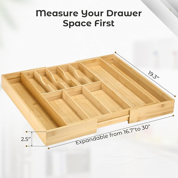 Fabsome Silverware Organizer for Cabinet Drawer, Expandable from 16.7'' to 30'' - Image 2