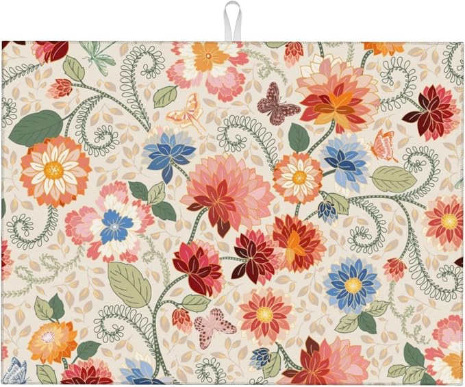 Mandala Flowers Dish Drying Mat 18x24 Inch, Microfiber Absorbent Fast Dry Mat by Unknown