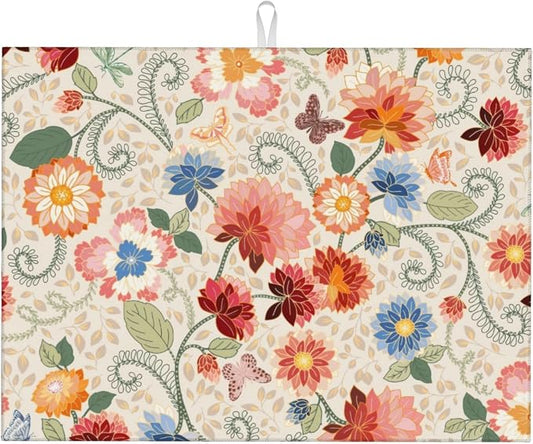 Mandala Flowers Dish Drying Mat 18x24 Inch, Microfiber Absorbent Fast Dry Mat by Unknown