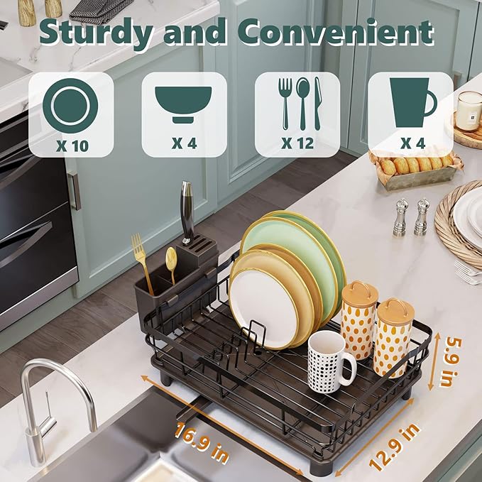 Iron Dish Drying Rack with Drainboard Dish Drainers - Image 7