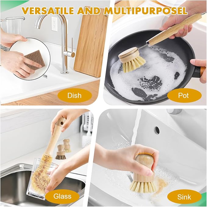 6 Piece Bamboo Dish Brush Set - Image 5