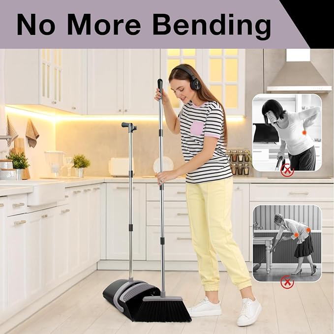 Broom and Dustpan Set, Long Handle Lightweight Dustpans - Image 6