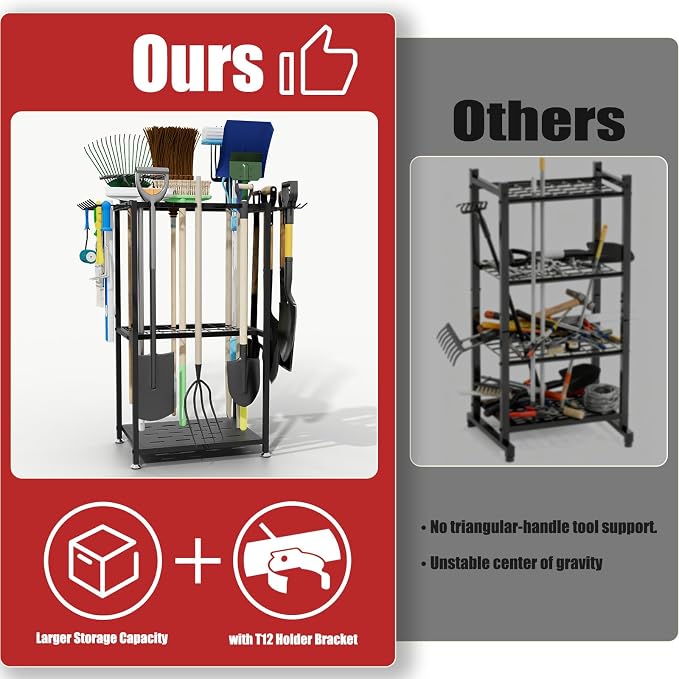 Garden Tool Organizer, 3-Tier Metal Yard Tool Rack - Image 5