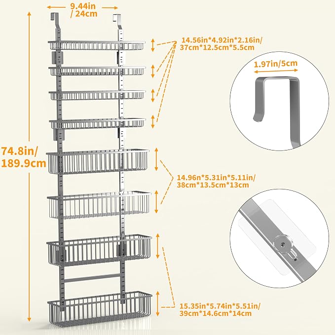 Moforoco Grey Over The Door Pantry Organizer, Pantry Door Organizer Shelves - Image 2