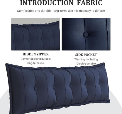 Large Bolster Reading Pillow Queen Backrest Positioning Support Pillow Daybed Cushion Headboard Pillows for Bed Bunk Sofa with Removable Cover, Dark Blue, 59x3x20 Inch