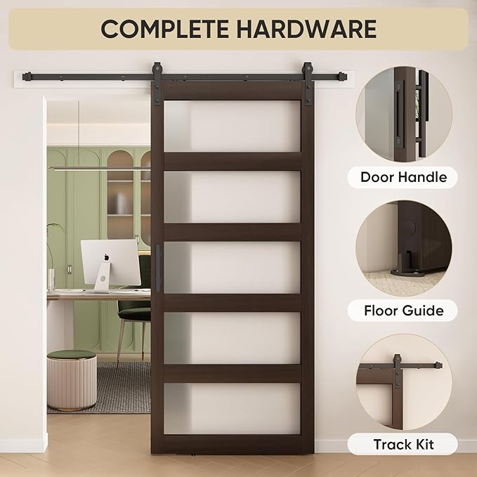 BARNSMITH 48in x 96in Glass Barn Door and 8FT Sliding Door Hardware Included - Image 5