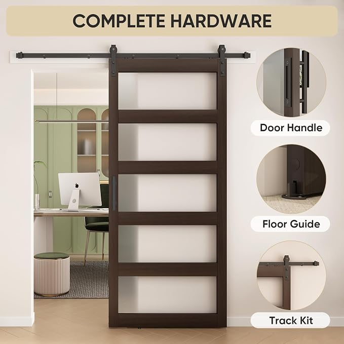 BARNSMITH 42in x 96in Glass Barn Door and 7FT Sliding Door Hardware Included - Image 5