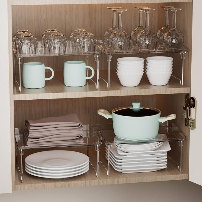 2 Pcs Cabinet Organizer Shelf, Stackable Kitchen Counter Shelves, Spice Rack - Image 3
