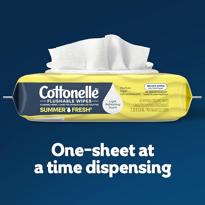 Cottonelle Summer Fresh Scented Flushable Wipes, 8 Flip-Top Packs, 42 Wet Wipes - Image 7