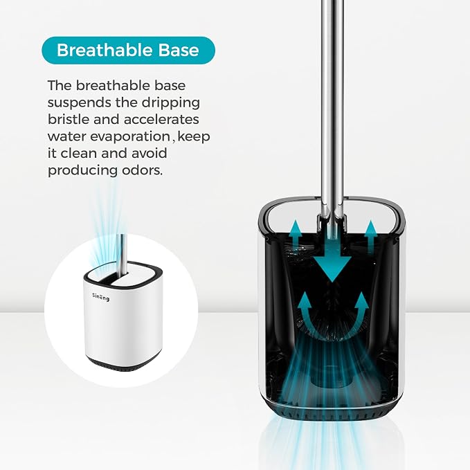 Toilet Brush and Holder Set Toilet Bowl Brush Stainless Steel Automatic Open - Image 3